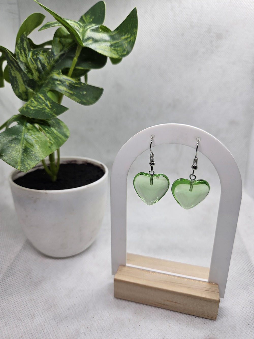 Glass Green Heart Dangle Earrings - Women Jewelry